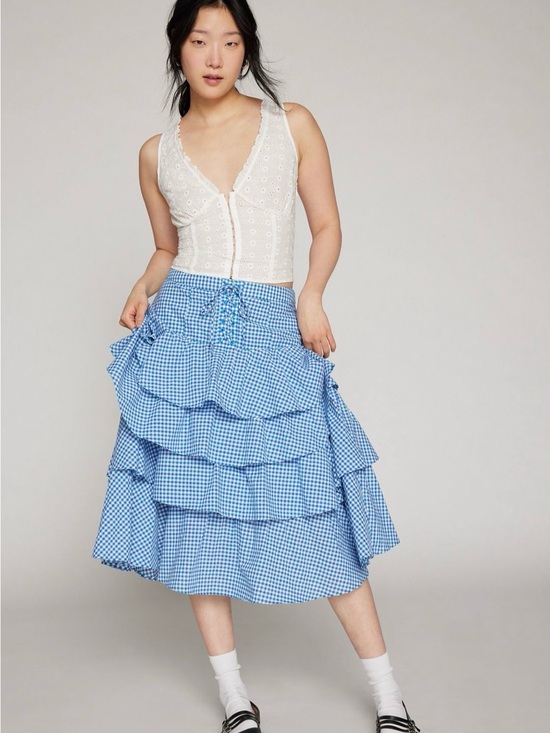 Kimchi Blue Dresses & Skirts - Urban outfitters Blue Gingham Tiered Ruffle Skirt - size s